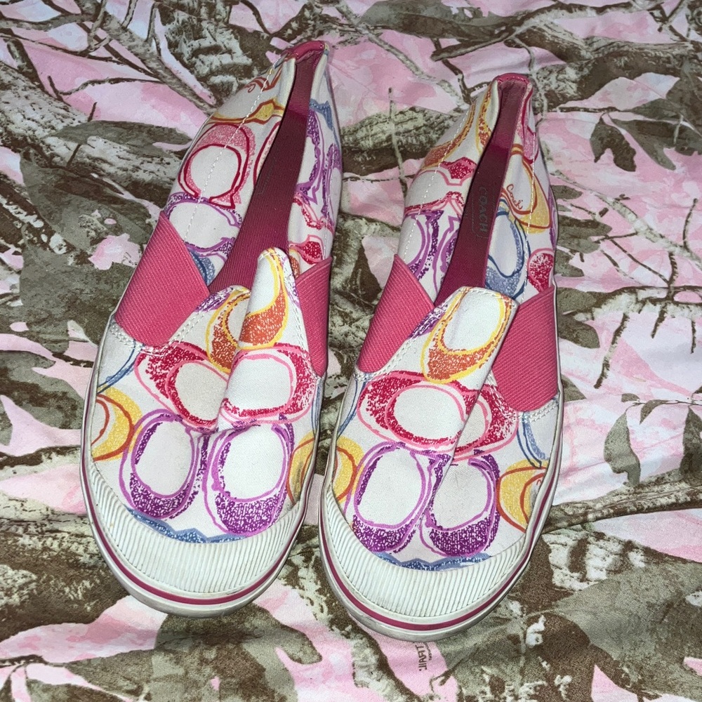 Coach Women’s Pink Slip-On Patterned Canvas Sneakers